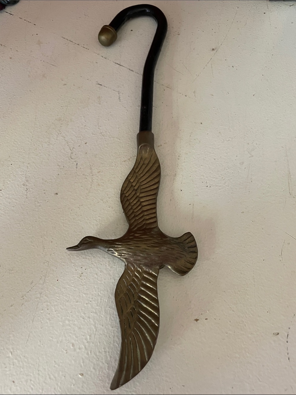 Vtg Brass Flying Duck mallard fireplace damper flue opener pull